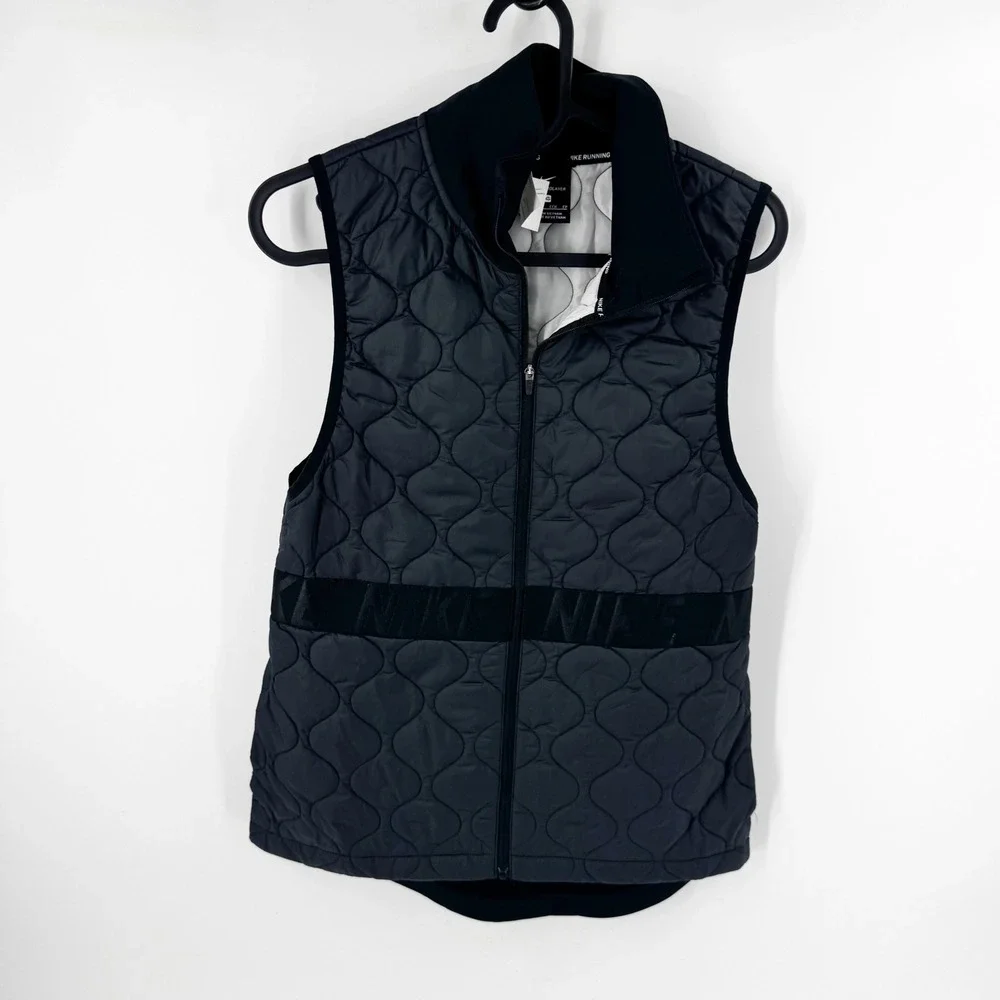 Nike AeroLayer Womens Running Vest Black Quilted Full Zip Puffer XS‎ CU3352-010